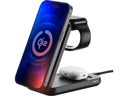 3mk bezdrátová nabíječka - MagRocket 3-in-1, technologie Qi2, 15W, černá