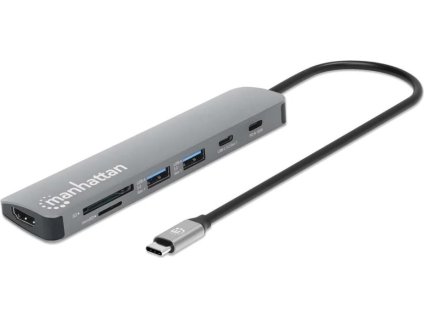 MANHATTAN Dokovací stanice USB-C 7v1, 1xHDMI, 2xUSB-C, 2xUSB, čtečka SD karet, šedá