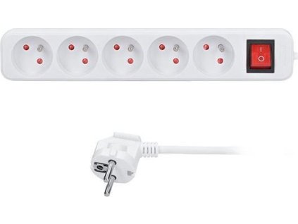 Solight prodlužovací přívod, 5 zásuvek, bílý, vypínač, 5m