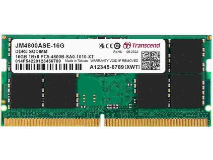 TRANSCEND SODIMM DDR5 16GB 4800MHz JM 1Rx8 2Gx8 CL40 1.1V