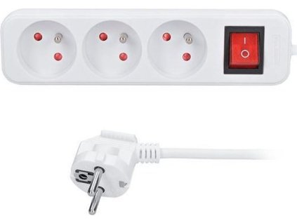 Solight prodlužovací přívod 5m, 3 zásuvky, vypínač, 16A/3680W, PVC, bílý