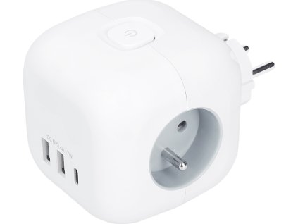 Solight rozbočka kostka, 3x 16A + USB A+C, bílá, vypínač