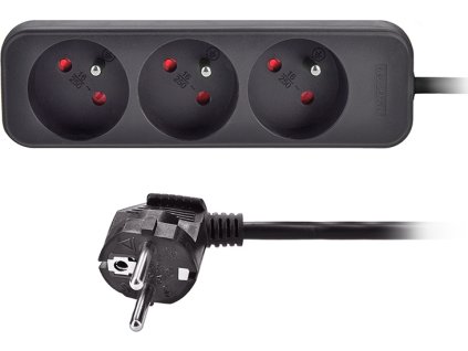 Solight prodlužovací přívod, 3 zásuvky, černý, 3m