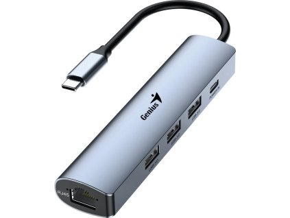 GENIUS hub UH-545, USB-C na 3x USB 3.0 + 15W USB-C + RJ45, šedá