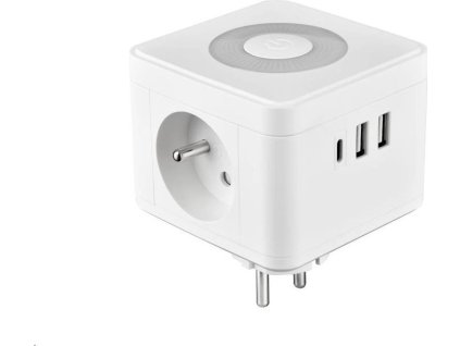 Viking síťový adaptér Y23L, 2x 230 V, 1x USB-A, 2x USB-C, dotykové světlo, bílá