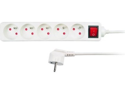 Solight prodlužovací přívod, 5 zásuvek, bílý, vypínač, 2m