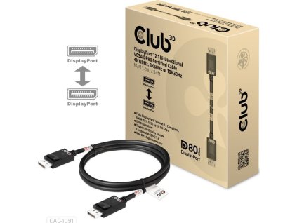 Club3D Kabel DisplayPort 2.1 na DisplayPort 2.1 VESA DP80, 4K240Hz/8K60Hz/10K30Hz HDR (M/M), 1.2m, černá