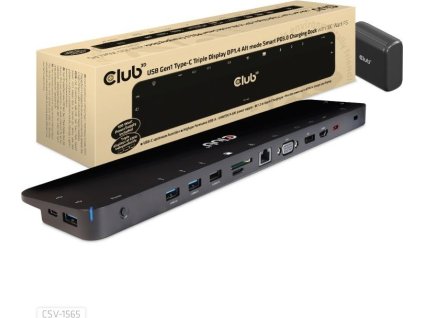 Club3D Dokovací stanice USB-C, Triple Display DP 1.4 Alt mode Smart PD3.0 Charging Dock with 100 Watt PS