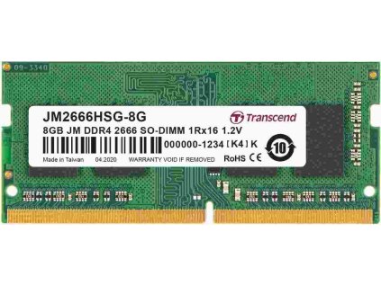 SODIMM DDR4 8GB 2666MHz TRANSCEND 1Rx16 1Gx16 CL19 1.2V