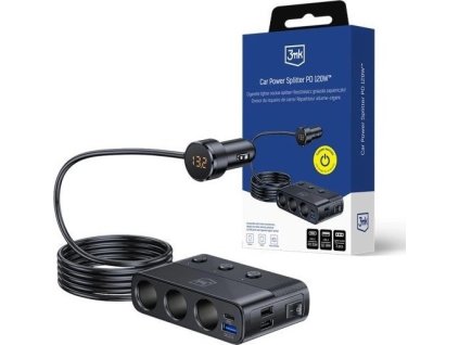3mk Car Power Splitter 120W PD QC PPS USB 3A1C3 Socket Black