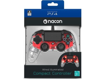 Nacon Wired Compact Controller - ovladač pro PlayStation 4 - průhledný červený