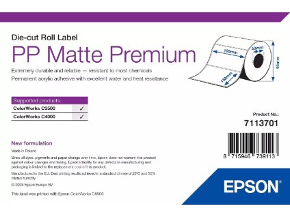 EPSON PP Matte Label Premium, Die-cut Roll, 105mm x 152mm, 185 Labels