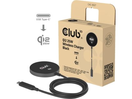 Club3D Bezdrátová nabíječka, 1x Qi2 25W, MagSafe, Qi certifikováno, černá