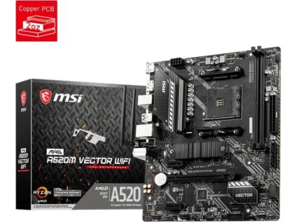 MSI MB Sc AM4 MAG A520M VECTOR WIFI, AMD A520, 2x DDR4, WiFi, 1x DP, 1x HDMI, m-ATX