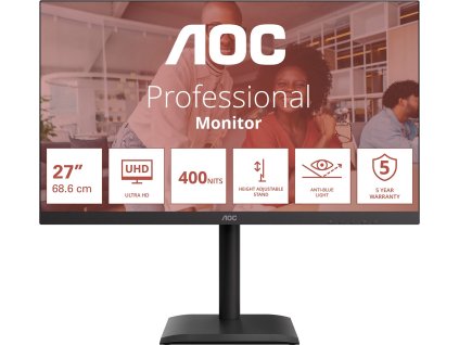 AOC/U27E4CV/27"/IPS/4K UHD/60Hz/4ms/Černá/5R