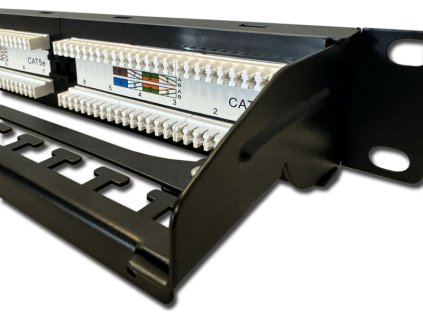 DATACOM Patch panel 19" UTP 24 port CAT5E DUAL 1U BK (4x6p) vyvazovací lišta