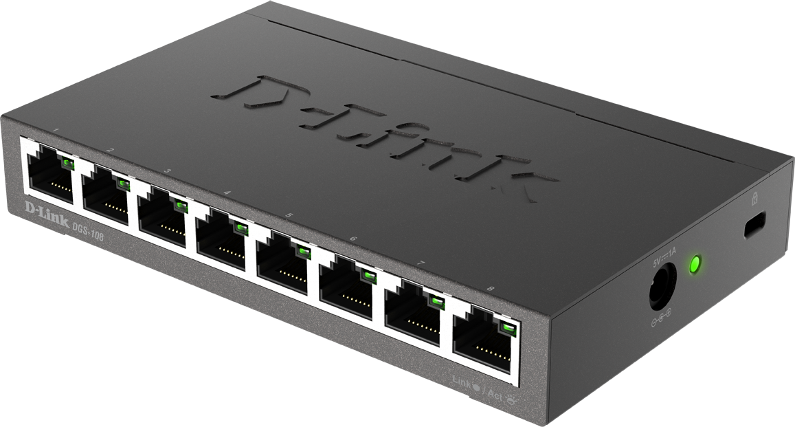 D-Link DGS-108 8-portový gigabitový stolný prepínač s kovovým puzdrom
