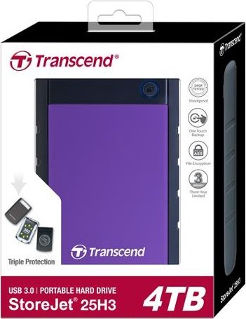 Externý pevný disk TRANSCEND 2,5" USB 3.1 StoreJet 25H3P, 4 TB, fialový (odolný voči nárazom)