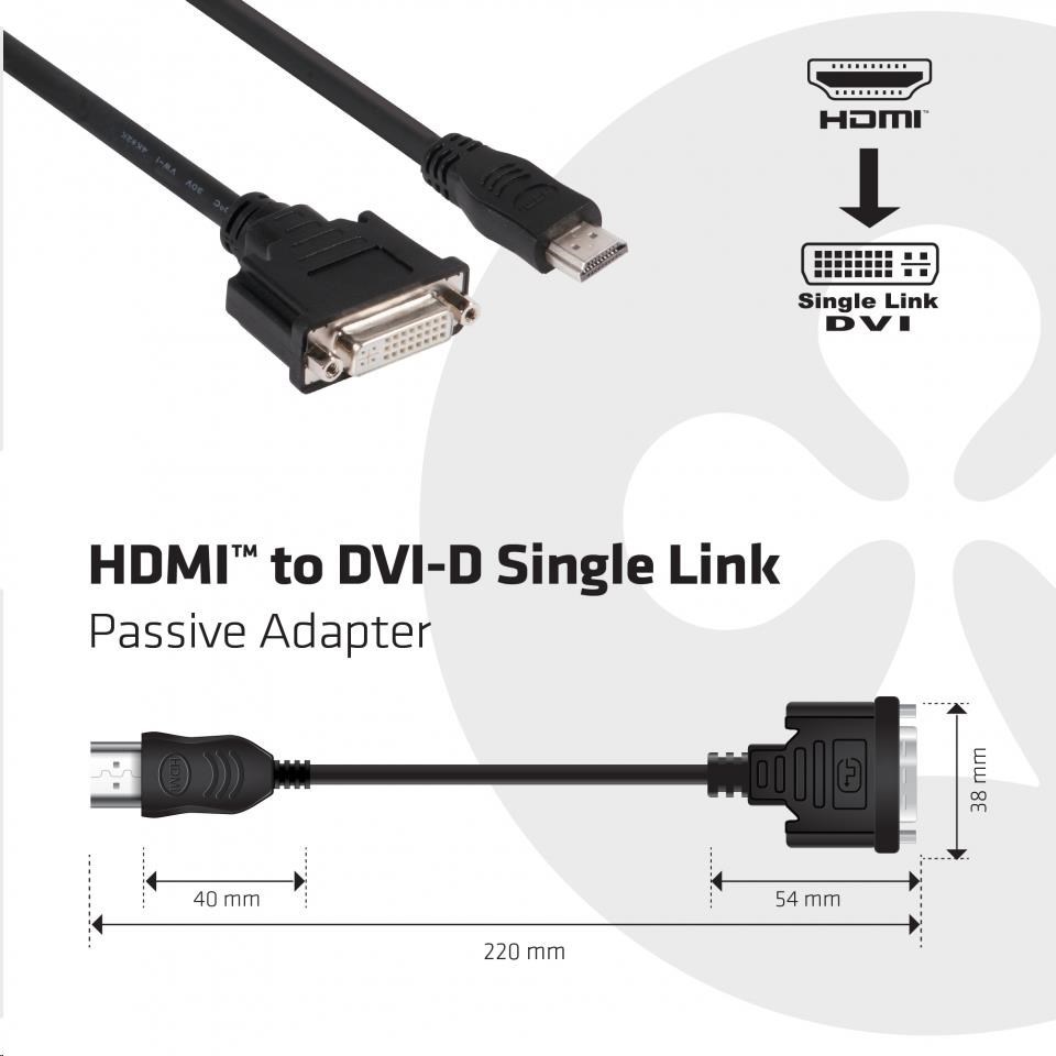 Club 3D Club3D Pasívny adaptér HDMI na DVI-D s jedným prepojením (M/F), 22 cm