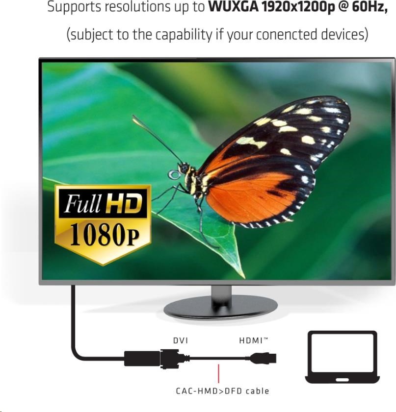 Club 3D Club3D Pasívny adaptér HDMI na DVI-D s jedným prepojením (M/F), 22 cm