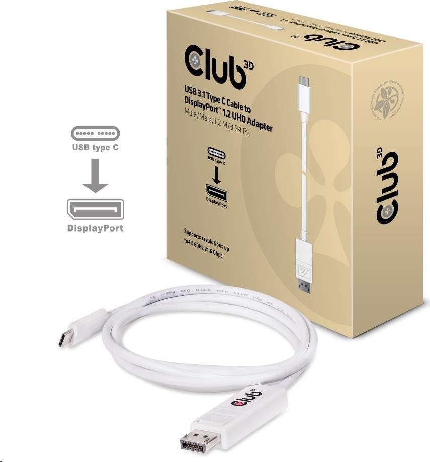 Club 3D Adaptér Club3D USB 3.1 Typ C na DisplayPort 1.2 4K60Hz UHD 1,2 m (M/M)