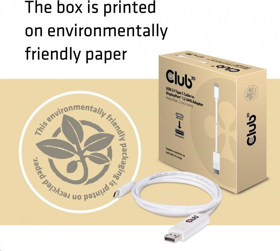 Club 3D Adaptér Club3D USB 3.1 Typ C na DisplayPort 1.2 4K60Hz UHD 1,2 m (M/M)