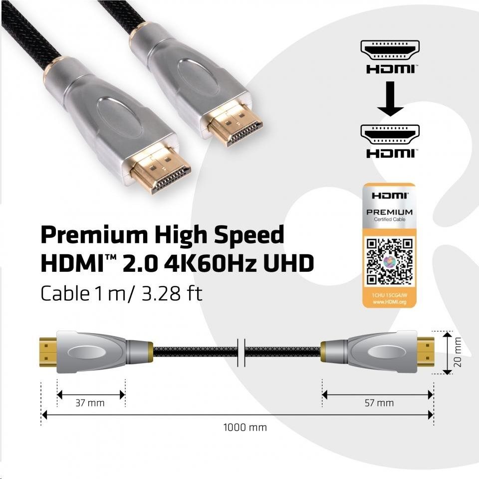 Club 3D Club3D Kabel Certifikovaný HDMI 2.0 Premium High Speed 4K60Hz UHD, 1m