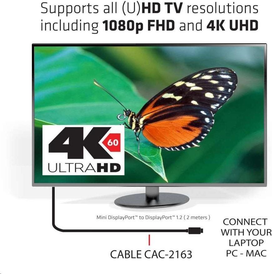 Club 3D Kábel Club3D Mini DisplayPort na DisplayPort 1.2 4K60Hz UHD obojsmerný, (M/M), 2 m