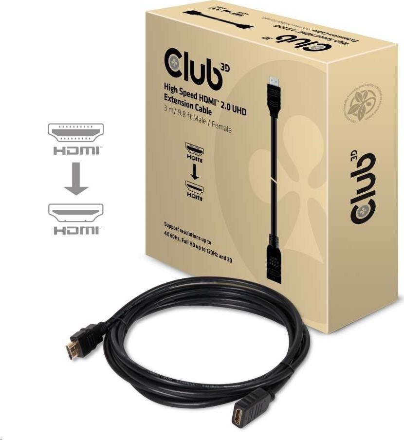 Club 3D Predlžovací kábel HDMI Club3D 2.0, 4K60Hz UHD (M/F), 3 m
