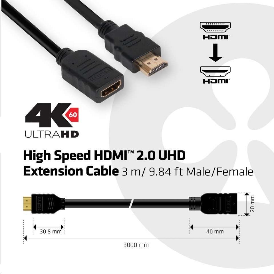 Club 3D Predlžovací kábel HDMI Club3D 2.0, 4K60Hz UHD (M/F), 3 m