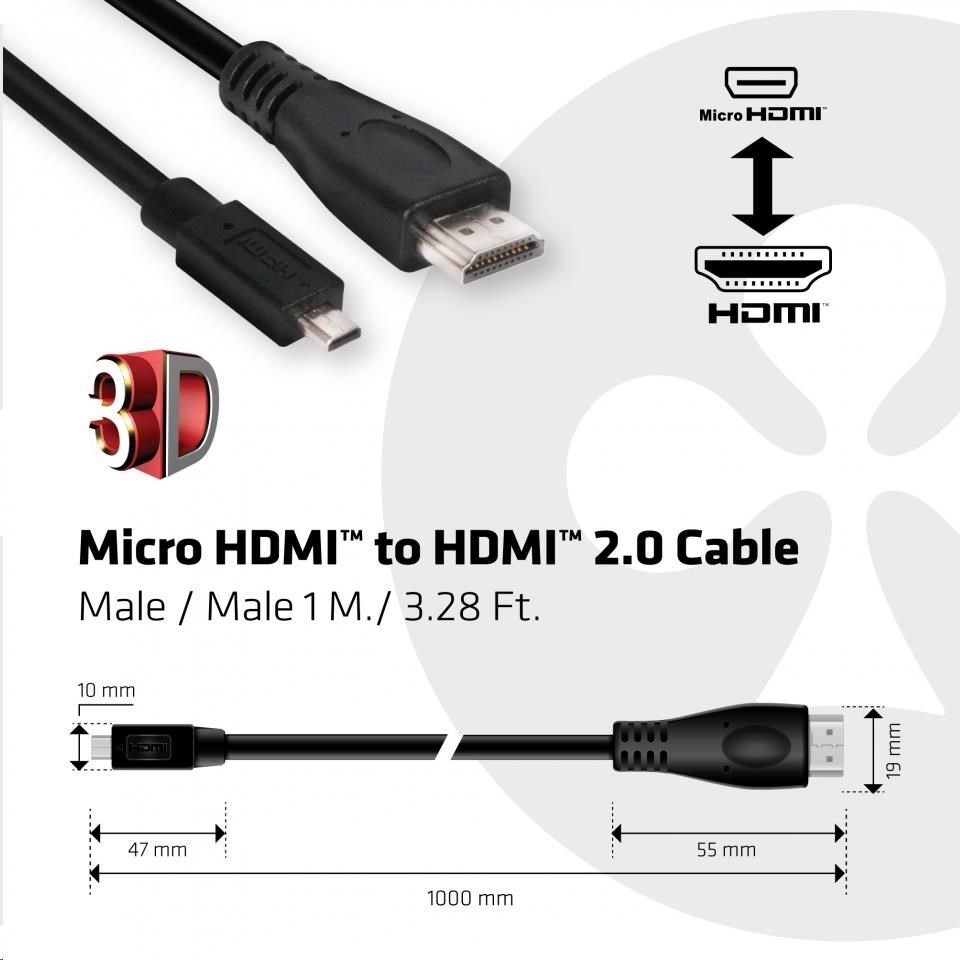 Club 3D Club3D Micro HDMI na HDMI 2.0 4K60Hz UHD, (M/M), 1m