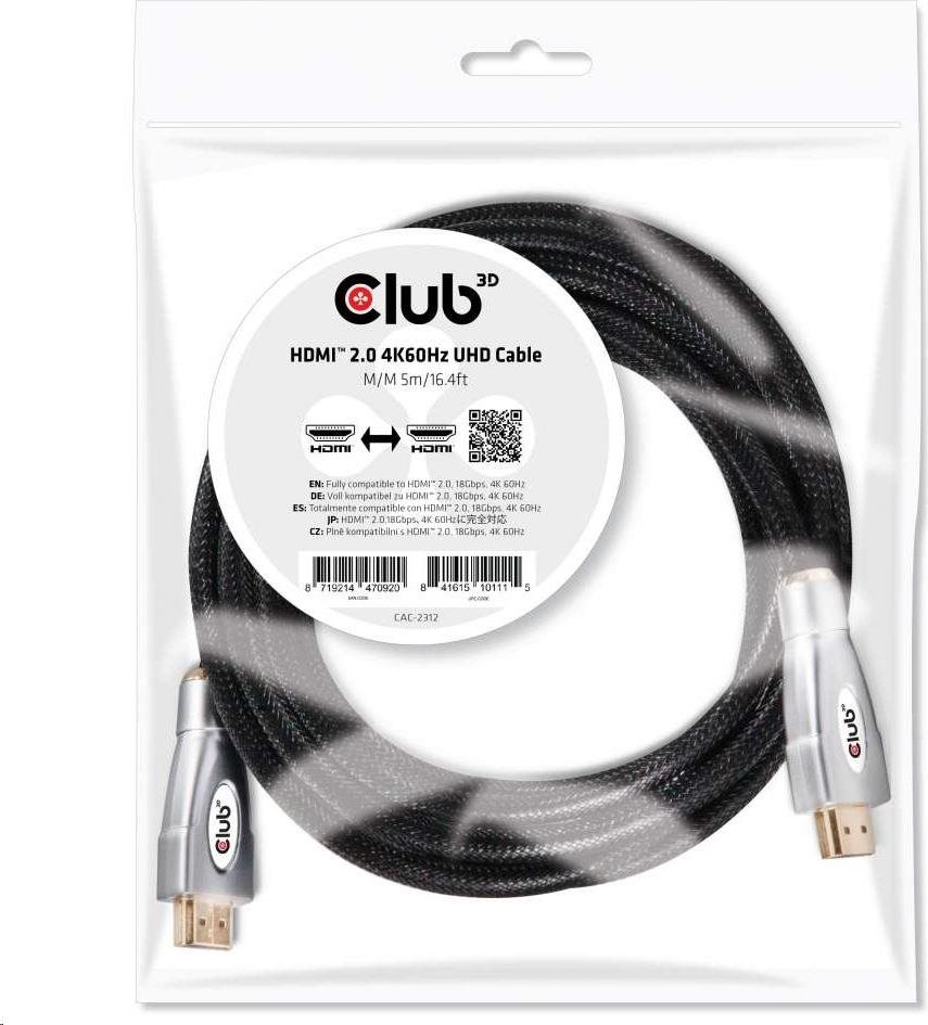 Club 3D Kábel HDMI Club3D 2.0, vysoká rýchlosť 4K60Hz UHD (M/M), 5 m