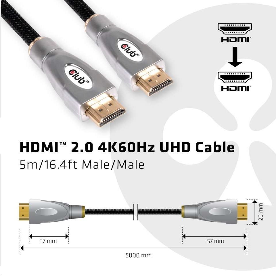 Club 3D Kábel HDMI Club3D 2.0, vysoká rýchlosť 4K60Hz UHD (M/M), 5 m
