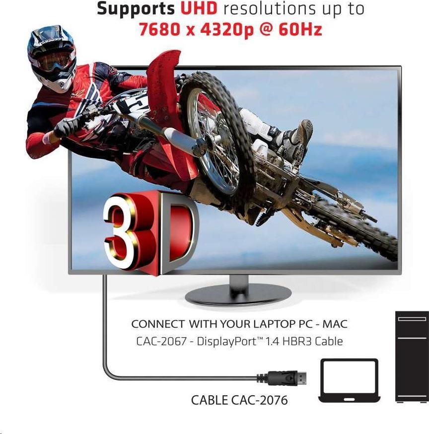Club 3D Club3D Certifikovaný Kabel DisplayPort 1.4 HBR3 8K60Hz (M/M), 1m