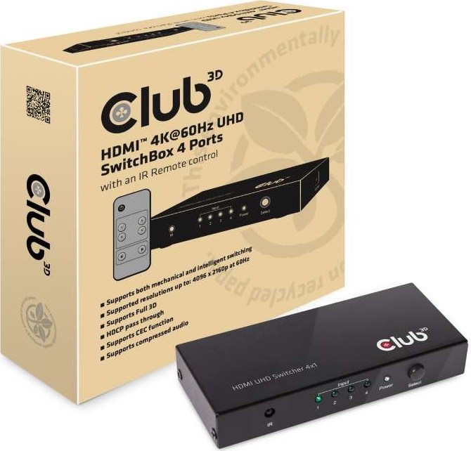 Club 3D Club3D Video prepínač 4:1 HDMI 2.0 4K60Hz UHD, 4 porty