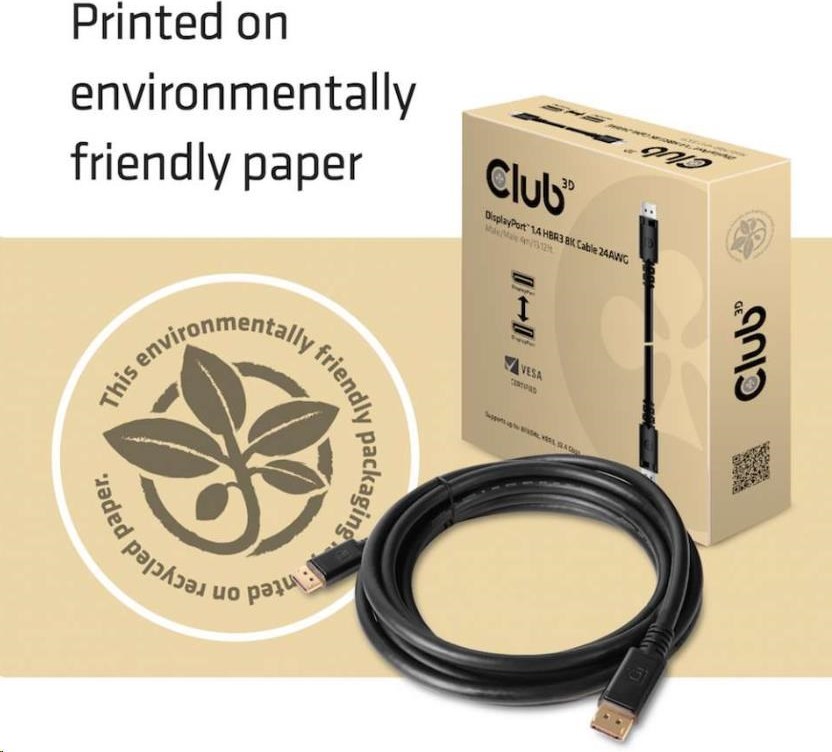 Club 3D Club3D Kabel certifikovaný DisplayPort 1.4 HBR3, 8K60Hz (M/M), černé koncovky, 4m, 24 AWG