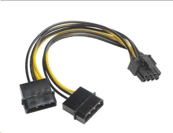 Adaptér AKASA 4 pin Molex na 6+2 pin PCIe, 15 cm