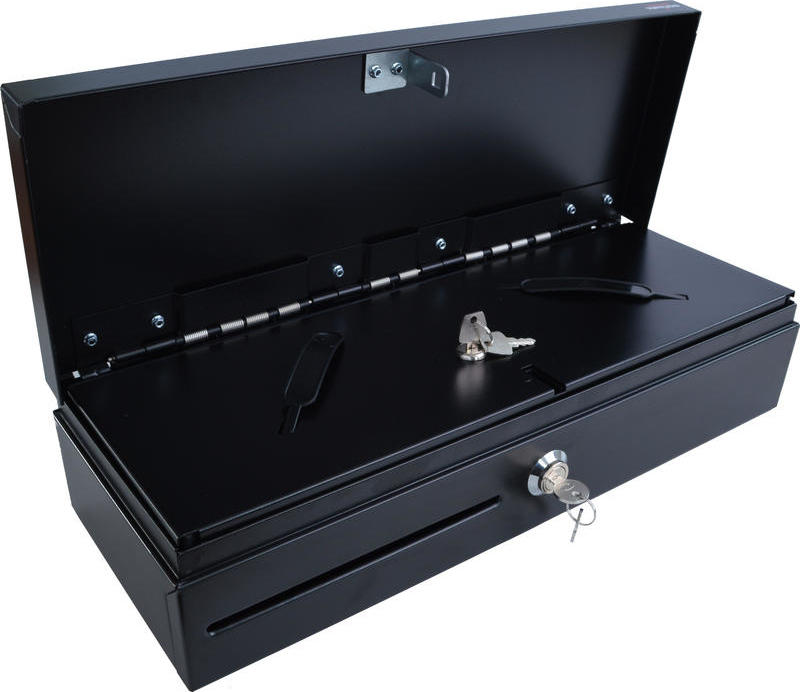 Pokladničná zásuvka Virtuos FT-460C Flip top, s krytom, 9-24V, čierna - s káblom