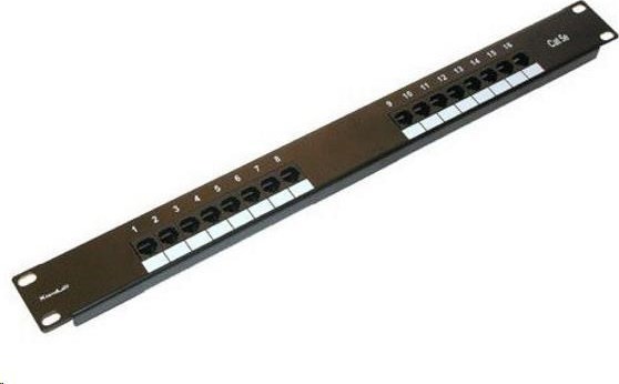 19" Patch panel XtendLan 16portový, UTP, Cat5E, 30µm, dvojitá svorkovnica, čierny