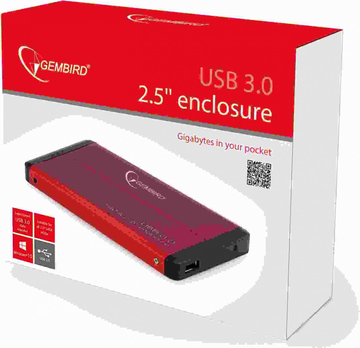 Externý box GEMBIRD pre 2.5" zariadenie, USB 3.0, SATA, červená