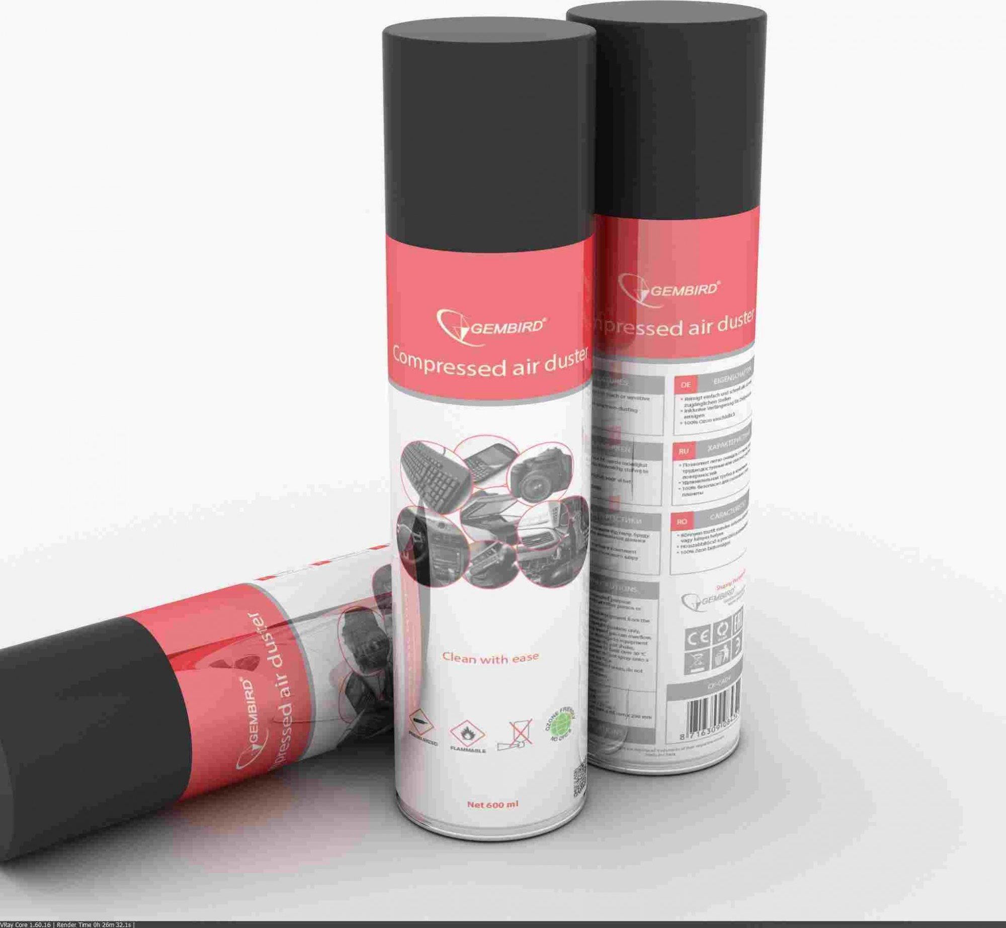 GEMBIRD Čistiaci sprej, stlačený vzduch CK-CAD-FL600-01, 600 ml