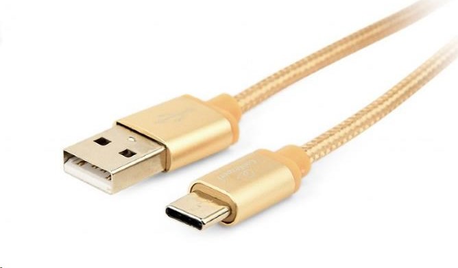 GEMBIRD CABLEXPERT kábel USB na USB-C (AM/CM), 1,8 m, opletený, zlatý, blister