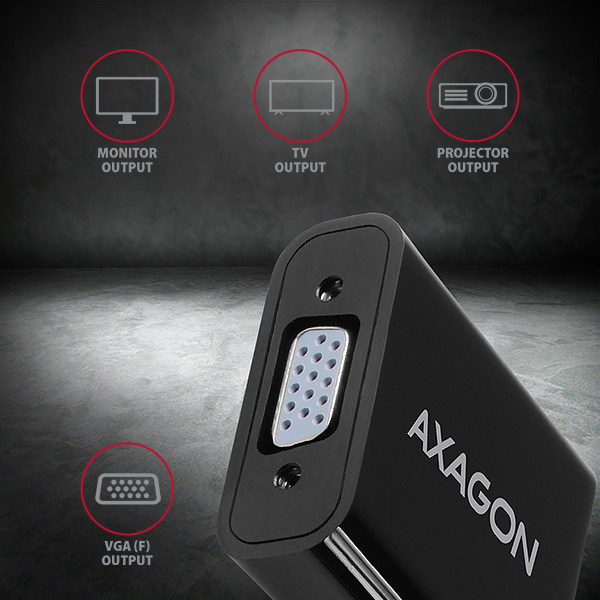 AXAGON RVH-VGAN, redukcia/adaptér HDMI -> VGA, FullHD, audio výstup, napájanie micro USB konektor