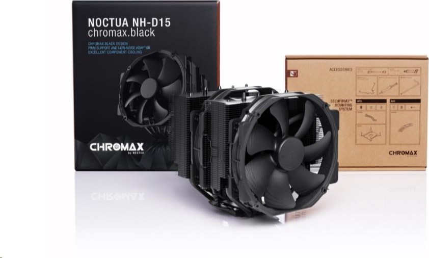 NOCTUA Chladič CPU NH-D15 chromax.black, 2x 140mm, LGA1851, AM5, černá