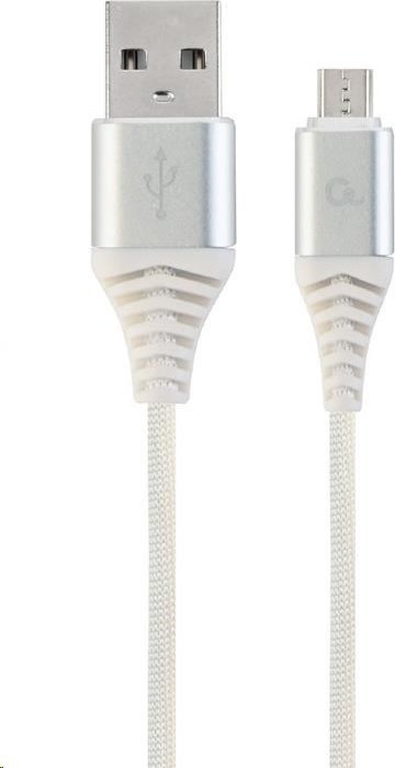 GEMBIRD CABLEXPERT USB 2.0 AM na MicroUSB (AM/BM), 1 m, opletený, bielo-strieborný, blister, PREMIUM KVALITA