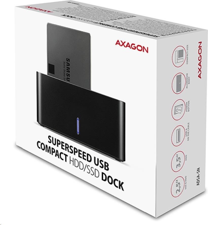 AXAGON ADSA-SN, USB 3.2 Gen1 - SATA 6G, 2.5"/3.5" dokovacia stanica pre HDD/SSD