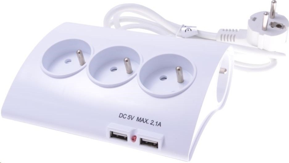 PREMIUMCORD Predlžovací kábel 230V 1,5m 5zásuviek+vypínač+2x USB 2A
