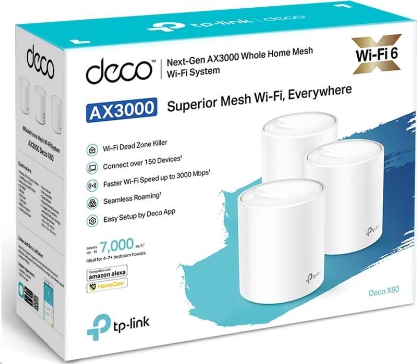 TP-Link Deco X60(1-pack) WiFi6 Mesh (AX5400, 2,4GHz/5GHz, 2xGbELAN/WAN)
