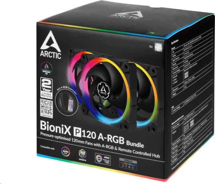 Arctic Cooling ARCTIC ventilátor BioniX P120 A-RGB 120mm, 8-pin, PWM, 3-pack + ovládač