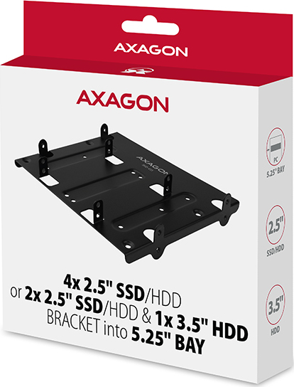 AXAGON RHD-435, kovový rám pre 4x 2.5" alebo 2x 2.5" HDD/SSD a 1x 3.5" HDD na 5.25" pozícia